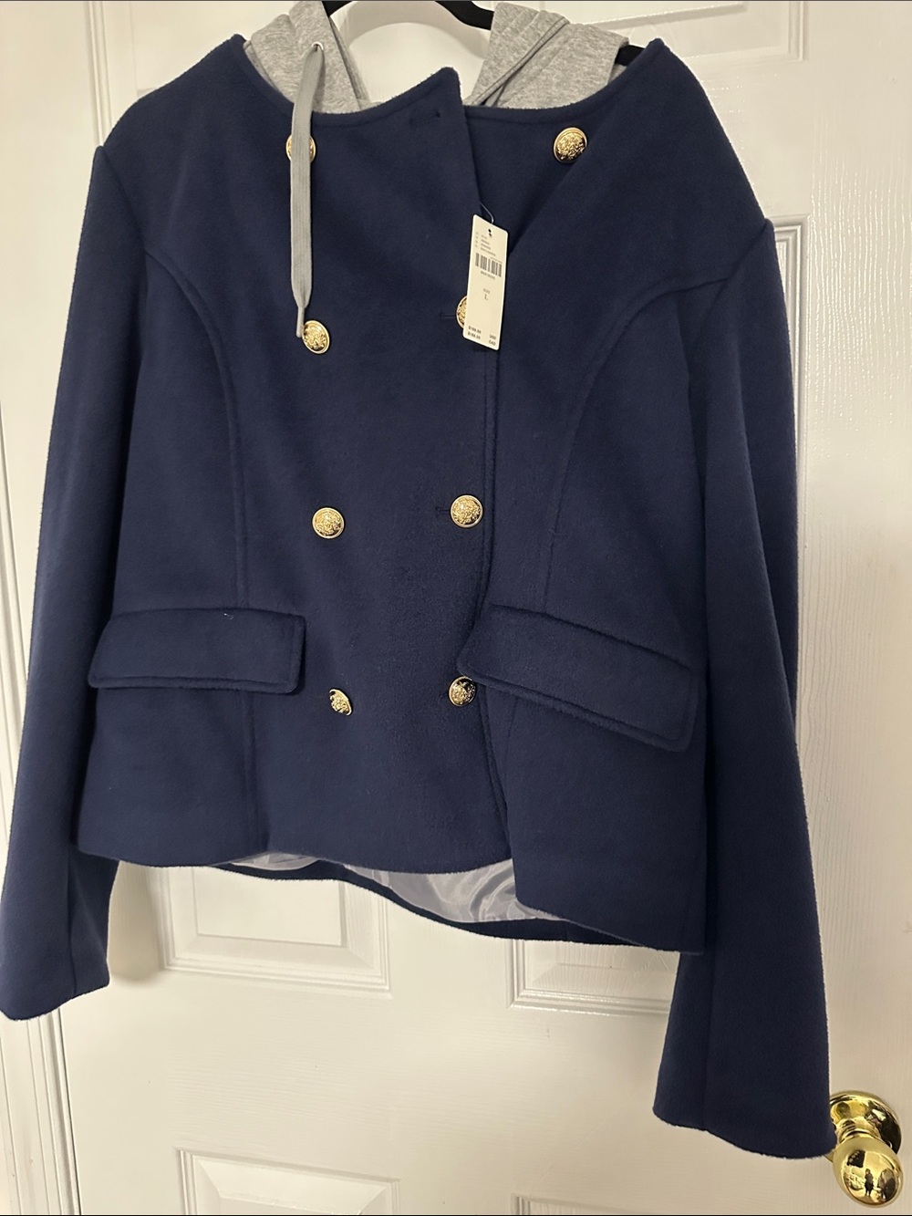 Maeve Twofer Hoodie Peacoat, Size Large/L, Blue/Grey NWT